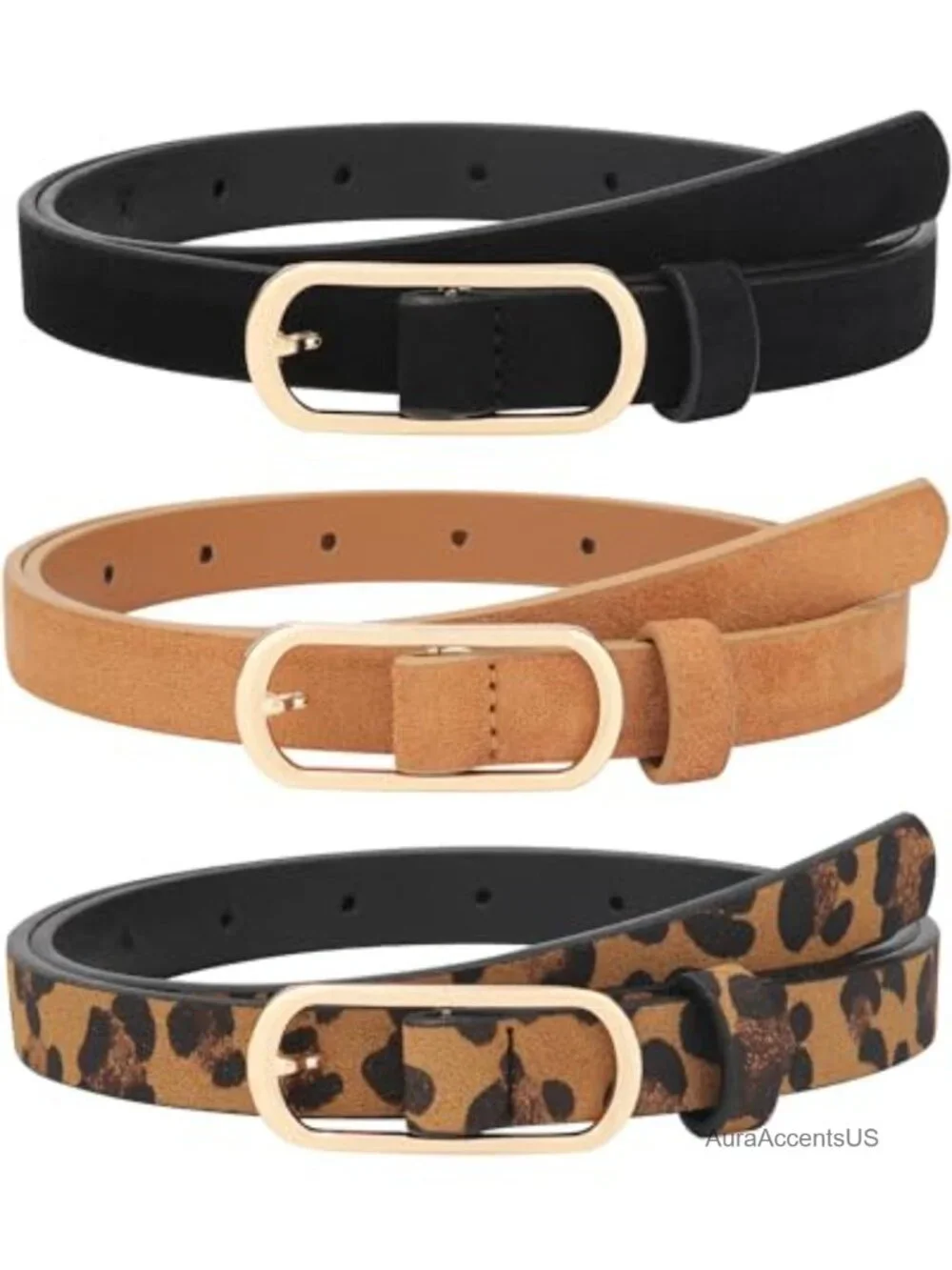 3 Pack Skinny Belts for Women Faux Suede Waist Belt 0.7